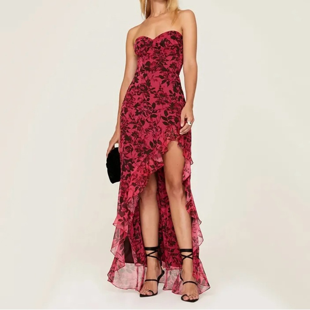 NWOT Amanda Uprichard Women Strapless Floral Dress - Red Pink, Black 
Sz Large